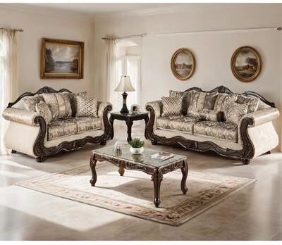 Furniture of America Brivn USA Made Traditional 2-Piece Light Brown and Dark Cherry Sofa Set