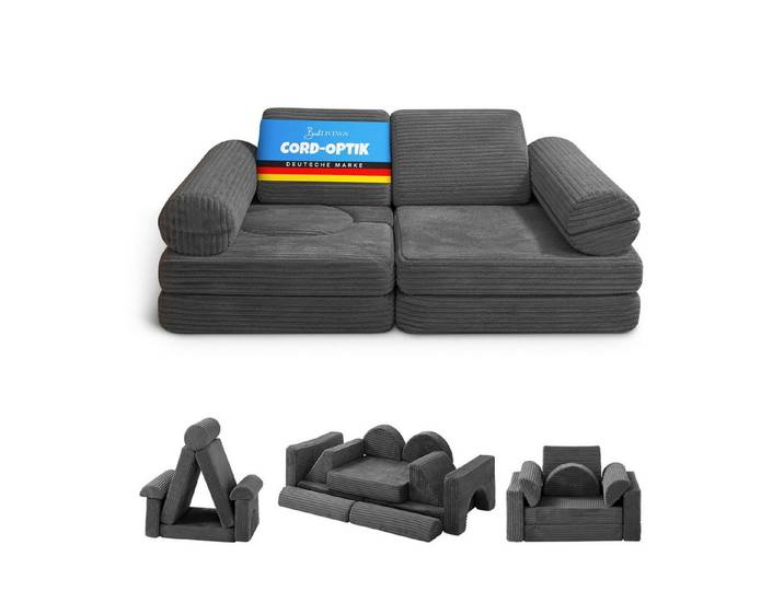 Bestlivings Kindersofa aus Schaumstoff Teilen, modulares Spielsofa aus Cord, 11 Teile, Cordbezug abnehmbar & waschbar, 144x72x56cm, OEKO-TEX zertifiziert