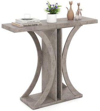 Costway Console Table 39.5 Inch Rectangular Entryway Table with Geometric Frame-Gray