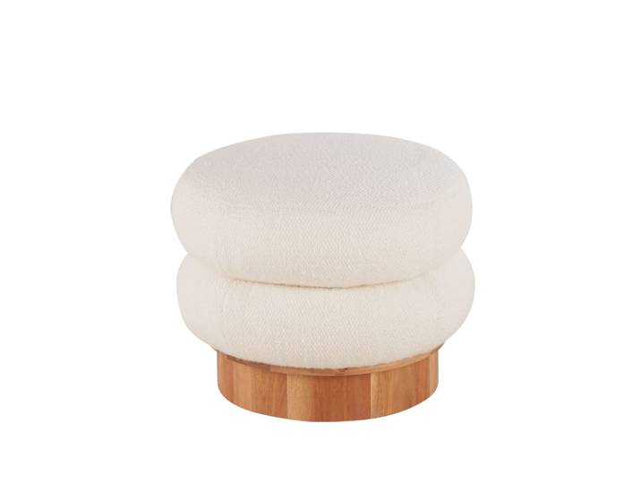 Hocker aus Akazienholz mit weißem Kissen