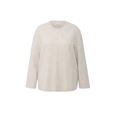 Sweater S.OLIVER CURVE, Damen, Gr. 52, beige, Strick, Obermaterial: 50% Baumwolle, 50% Polyester, meliert, bequem hüftbedeckend, Rundhals, Bündchen, Sweatshirts Sweater, mit Rundhals / Große Größen