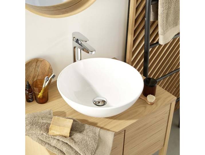 Vasque à poser ronde en céramique blanche 40cm