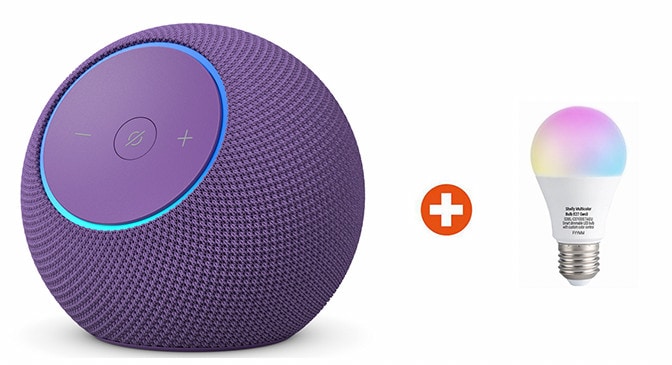 Bundle: Amazon Echo Dot Max (2025) WLAN- und Bluetooth-Lautsprecher mit Alexa Amethyst + Shelly Multicolor Bulb E27 Gen3