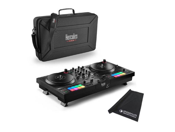 HERCULES DJ Controller Hercules DJ Control Inpulse T7 DJ Controller mit Tasche und Tuch, (mit Hercules Trage-Tasche), mit keepdrum Tuch