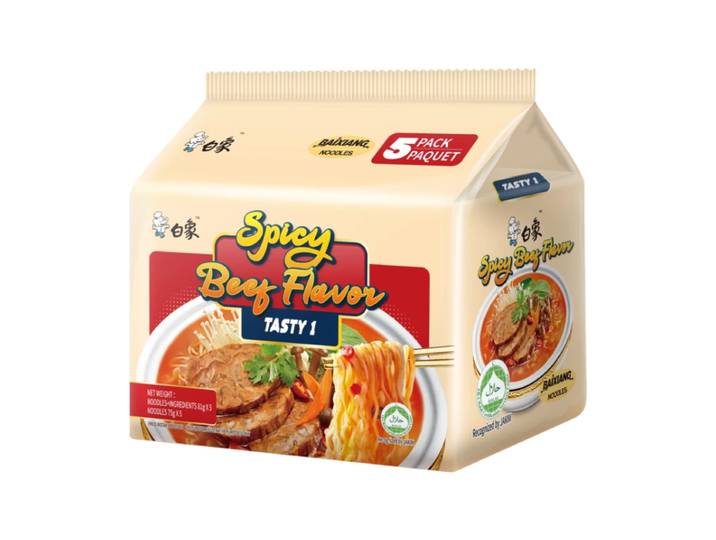 Baixiang pittig rundvlees Flavoured noedelsoep zak 81g*5