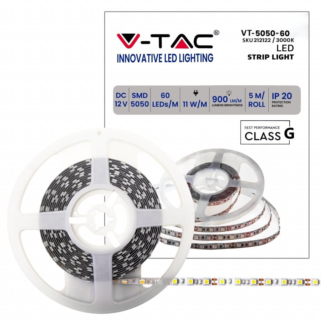 V-TAC LED-strip SMD 5050 Warm Wit 3000K 11W 5 meter 12V