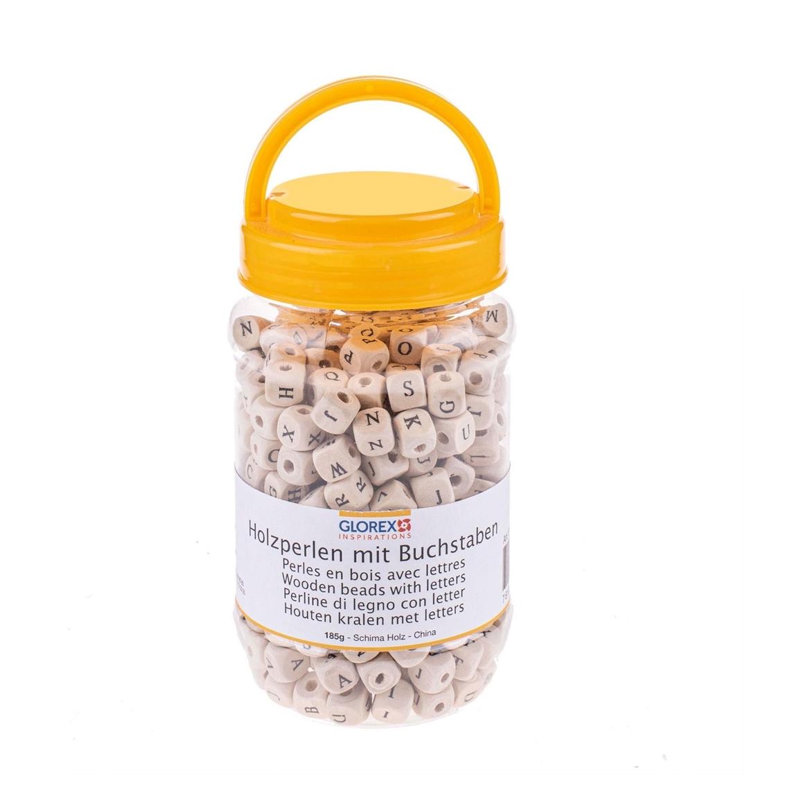 Glorex 6 1640 197 - Holzperlen mit Buchstaben im praktischen Plastikeimer, ca. 185 g mit würfelförmi (33650980)