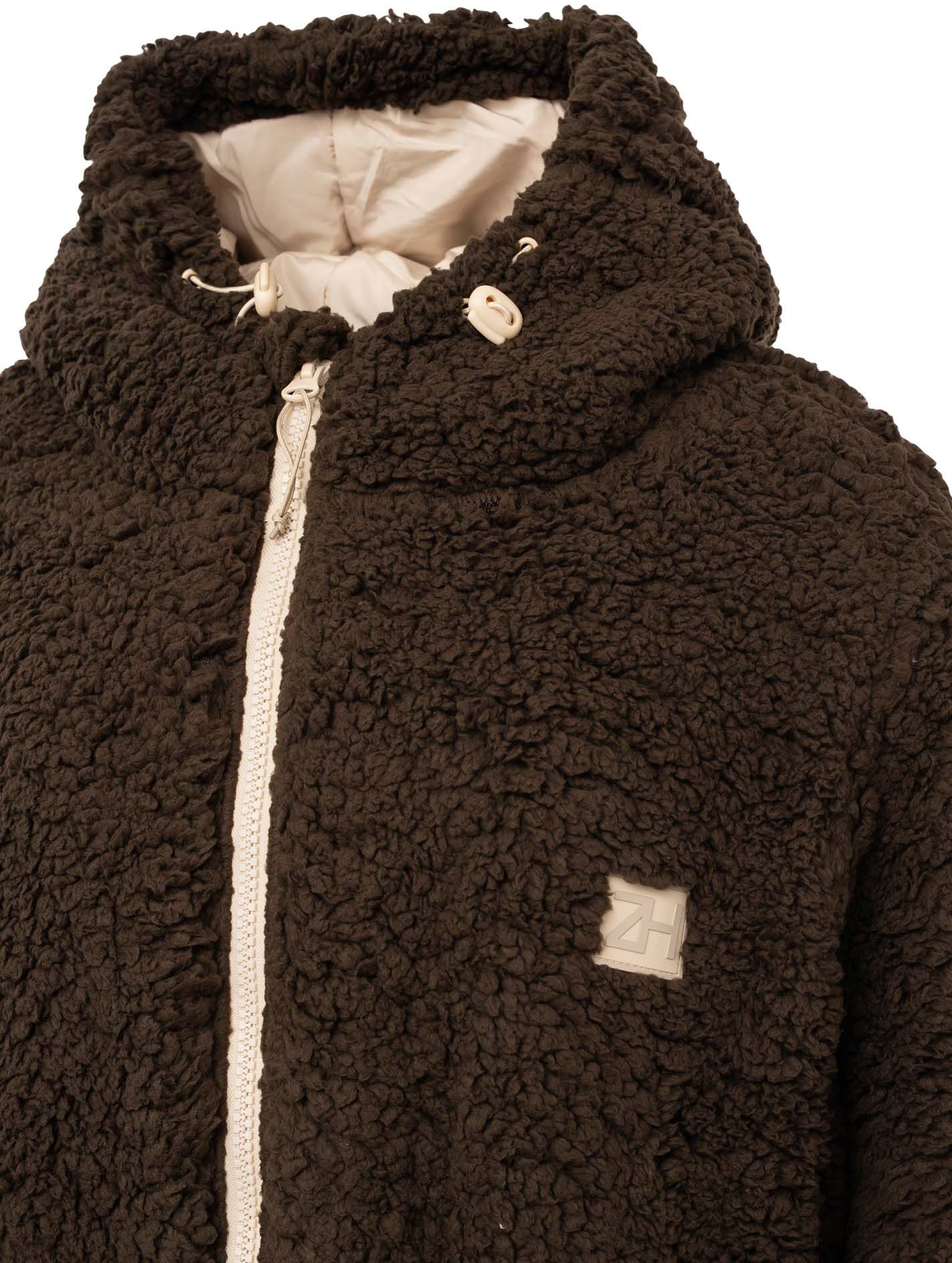 Kurzmantel ZWILLINGSHERZ "Oversize Teddy Windjacke ZH", Damen, Gr. S/M, dunkelbraun, Obermaterial: 100% Polyester, Mäntel Kurzmantel, weiches Teddy-Material, Kapuze, Reissverschluss, seitliche Taschen dunkelbraun S/M