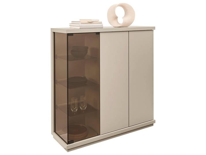 Belluti Highboard, Taupe, Glas, Holzwerkstoff, 6 Fächer, 117x128x38 cm, Beimöbel erhältlich, in verschiedenen Holzdekoren erhältlich, Wohnzimmer, Wohnwand, Wohnwand- Serien