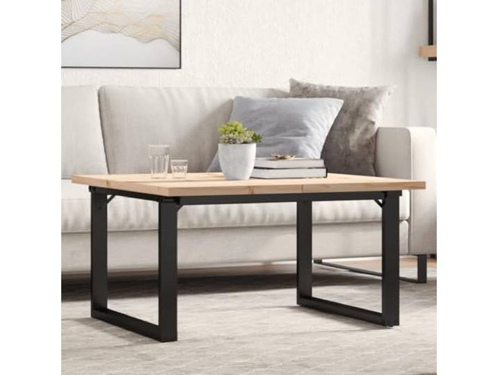 HEFZGDB Couchtisch O-Gestell 80x80x45,5cm Massivholz Kiefer & Stahl mit robuster Tischplatte für Wohnzimmer, rustikales Design, langlebiges Material und stabile Struktur