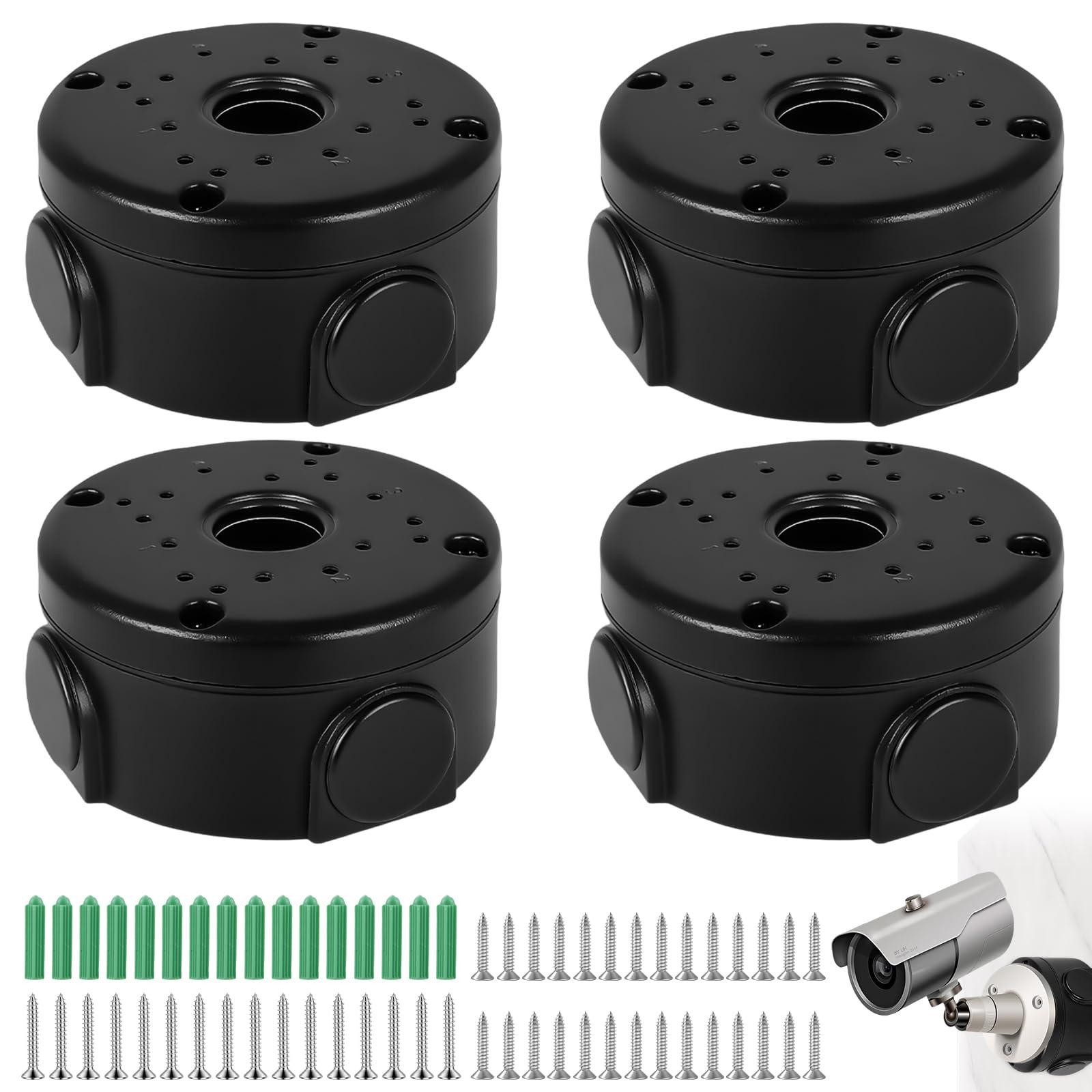 Selius 4 stuks waterdichte aansluitdoos voor bewakingscamera, universeel voor dome-camera, zwart