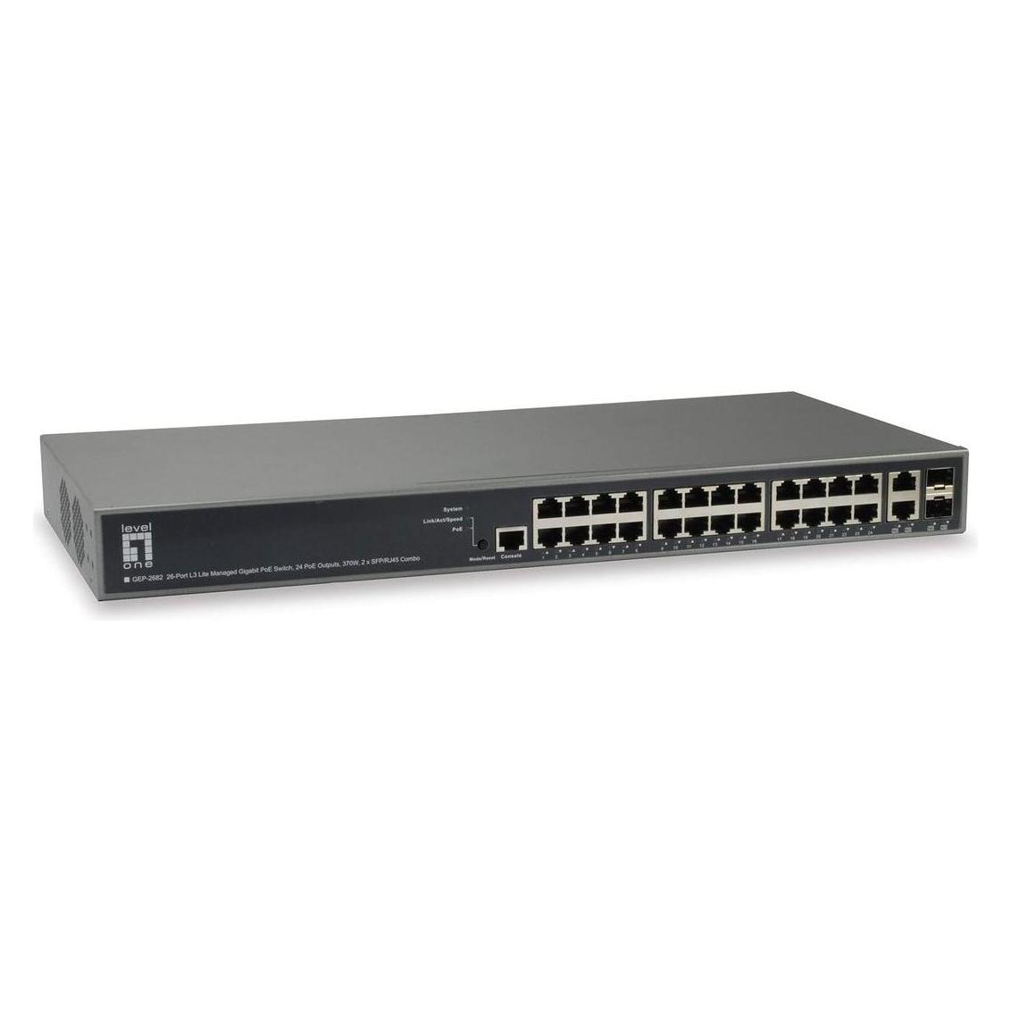LevelOne 26-Port L3 Lite Managed Gigabit PoE Switch 24 PoE Outputs 370W 2 x SFP/RJ45 Combo (26 Ports) (59924903)