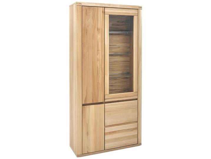 Voleo Vitrine Timos, Alteiche, Holz, Glas, Eiche, massiv, 4 Holz + 3 Glas Fächer, 98x204x38 cm, Typenauswahl, Beimöbel erhältlich, stehend, in verschiedenen Holzarten erhältlich, Wohnzimmer, Wohnwände, Vitrinenschränke