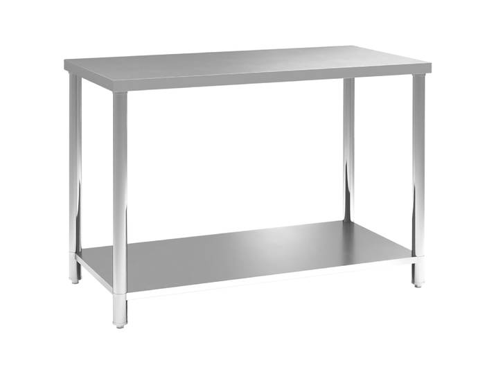 Table de travail 2 étagère acier inoxydable argenté