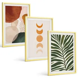 BILDER SET 3er Set - 40x60 cm Goldrahmen - Abstrakte Blattformen