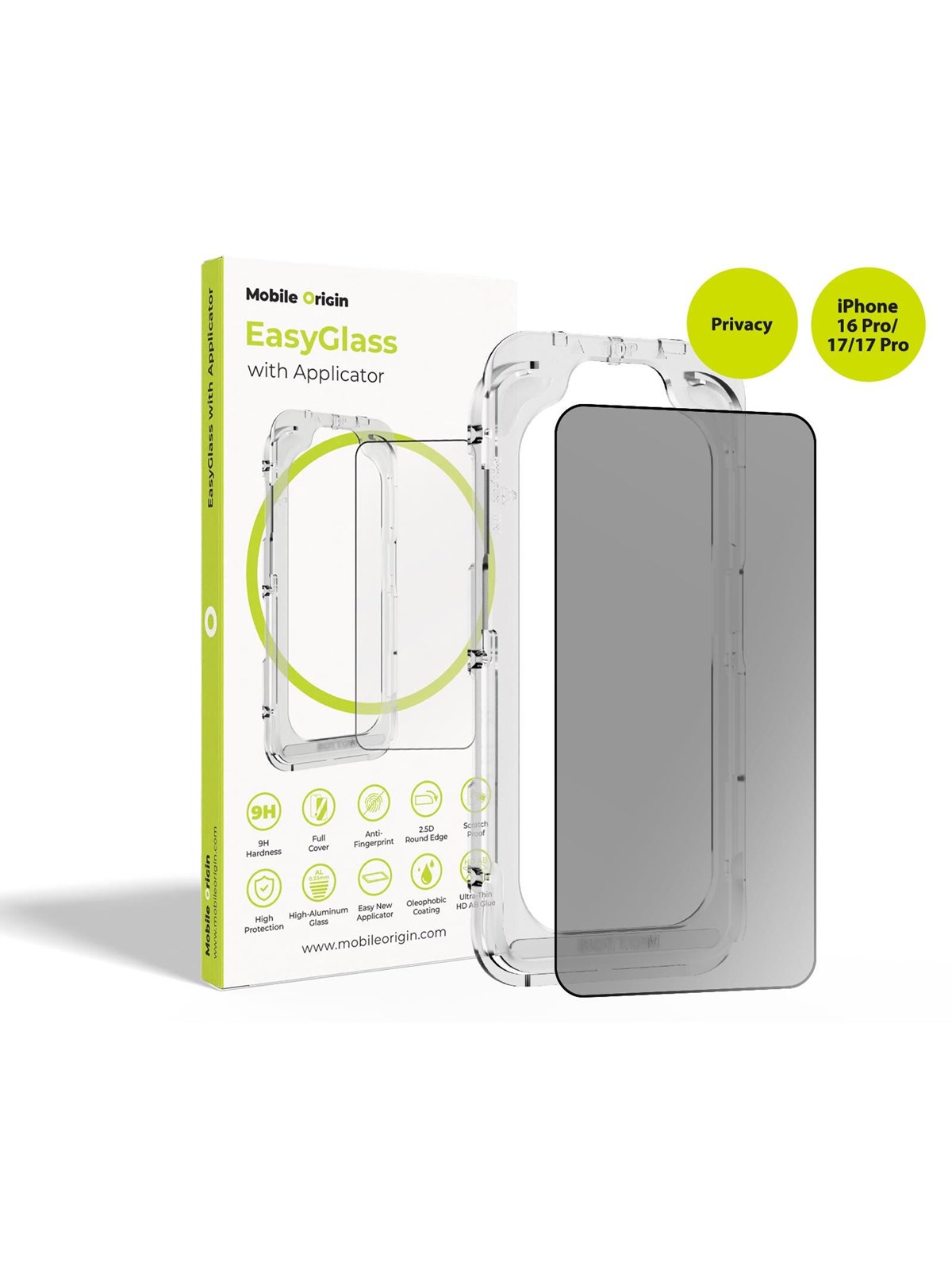 Mobile Origin EasyGlass Privacy with Applicator iPhone 16 Pro/17/17 Pro