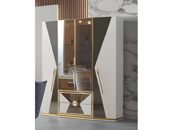JVmoebel Kleiderschrank Weiße Vitrine aus Holz für stilvolle Wohnzimmergestaltung (1-St)