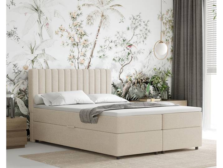 Boxspringbett 140x200 EVEREST, mit Topper, mit Bettkästen, Doppelbett, Beige, Panda Möbel
