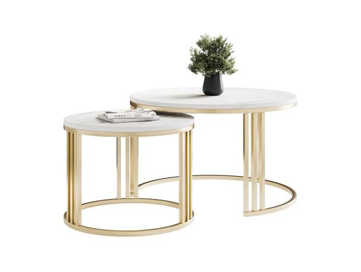 COUCHTISCH 2in1 LORI MAT gebürstetes Gold, Gebürstetes Gold / Marmor Levanto