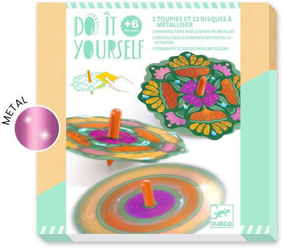 2 Toupies et 12 Disques à métalliser Flower Power DIY - Djeco