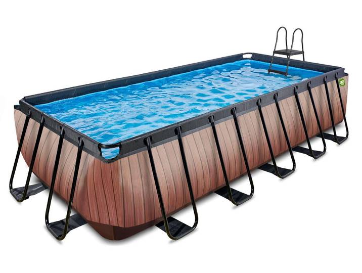 EXIT Wood Rahmenpool 540x250x122cm, Aufstellpool, mit Sandfilteranlage, Rechteckig, Braun
