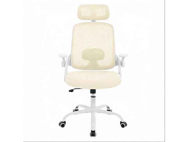 Okwish Drehstuhl 63,5/47/109,5-117,5 cm beige aus Netzgewebe mit Wippe, Beige, Metall, 63.5x117.5x47 cm, Büromöbel, Bürostühle, Drehstühle