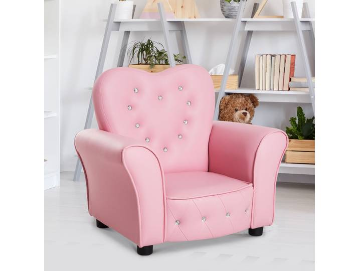 HOMCOM Fauteuil Enfant Bois PVC Rose 59x41.5x49cm