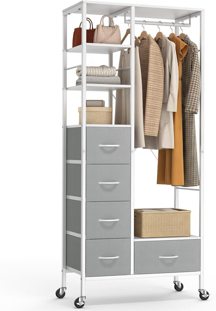 Rebrilliant 80cm Rolling Portable Wardrobe Grey