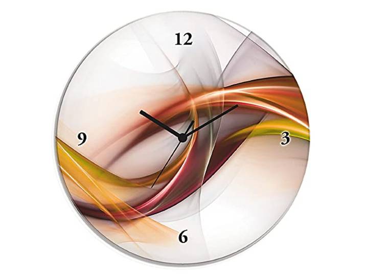 ARTLAND Wanddeko Wanduhr ohne Tickgeräusche Glas Quarzuhr Ø 30 cm Rund Lautlos Abstrakt Modern Design Ausgefallen Deko Orange U1UO