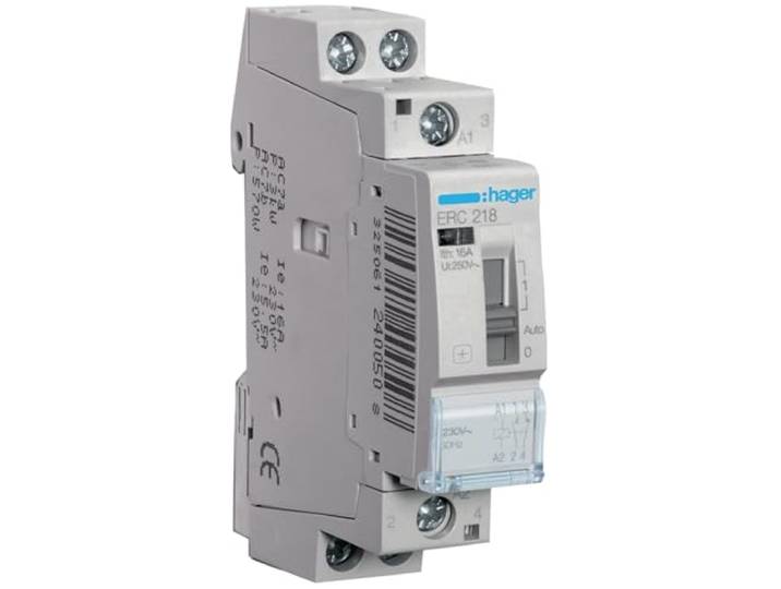 relais - 16 ampères - 1 contact nf + 1 contact no - 230v - hager erc218