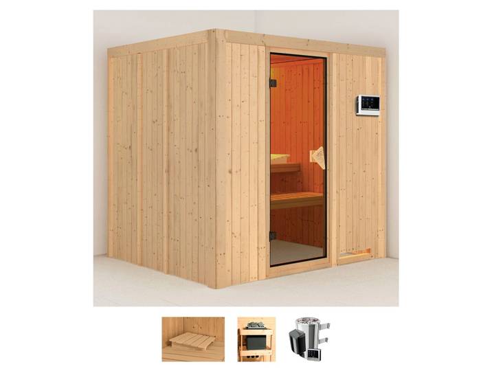 Sauna KARIBU Dima , beige (naturbelassen), Saunaofen, externe Steuerung, 3,6 kW, Saunen, Sauna, Ofen 3,6 kW externe Strg.easy