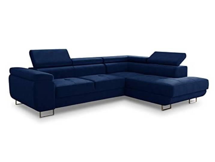 Sofnet Ecksofa Caris mit Schlaffunktion und einstellbare Kopfstützen, Wohnlandschaft mit Bettkasten, Couch, Sofa, Bettsofa (Dunkelblau (Kronos 09), Ecksofa Rechts)