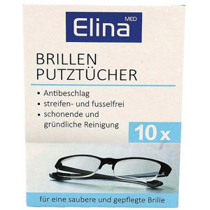 Elina-med Brillenputztücher 67765, feucht, 12 x 14 cm, aus Zellstoff, mit Antibeschlagwirkung, 10 Stück