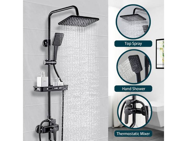 Robinet de douche en laiton noir à 2 voies, douche de pluie, mélangeur d'eau chaude et froide, robinet de Bidet, étagère de produits pour salle de bains, mélangeur de douche