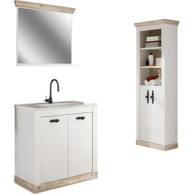 Badmöbel-Set HOME AFFAIRE "Florenz, Bad im Landhausstil, 3-teiliges Badezimmer", weiß (pinie weiß dekor), Kastenmöbel-Sets, Badmöbel-Set, Waschtisch, Schrank und Spiegel mit Ablage, in Pinie Weiß, Stauraum