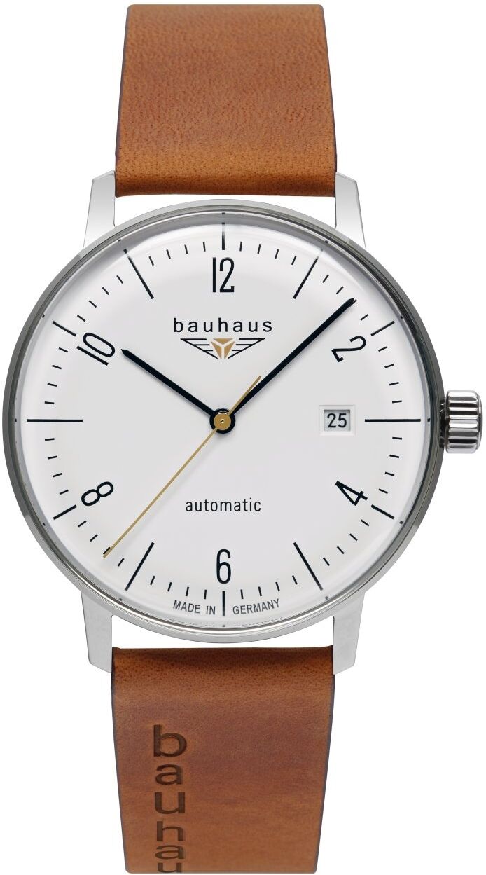 Automatikuhr BAUHAUS "Pure", braun, weiß, Armbanduhren, Herren, silberfarben, Automatikuhr, Armbanduhr, Damenuhr, Herrenuhr, Made in Germany, Mechanische Uhr