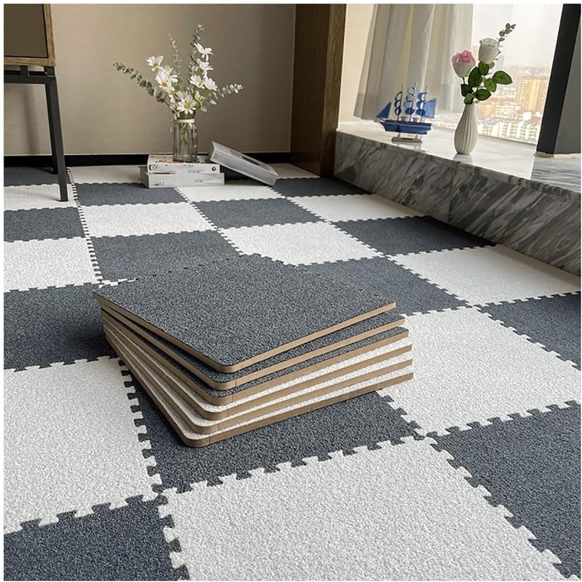 Pluche Puzzelmat van schuimrubber tegels, 10 stuks, donkergrijs wit