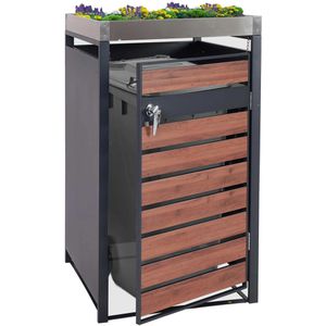 Mendler Mülltonnenbox HWC-J81, Metall, 1 Mülltonne bis 240L, abschließbar,mit Pflanzdach