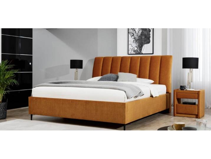 Xlmoebel Polsterbett Modernes orangefarbenes Bett mit gepolstertem Kopfteil (Bett, Bett), Hergestellt in Europa