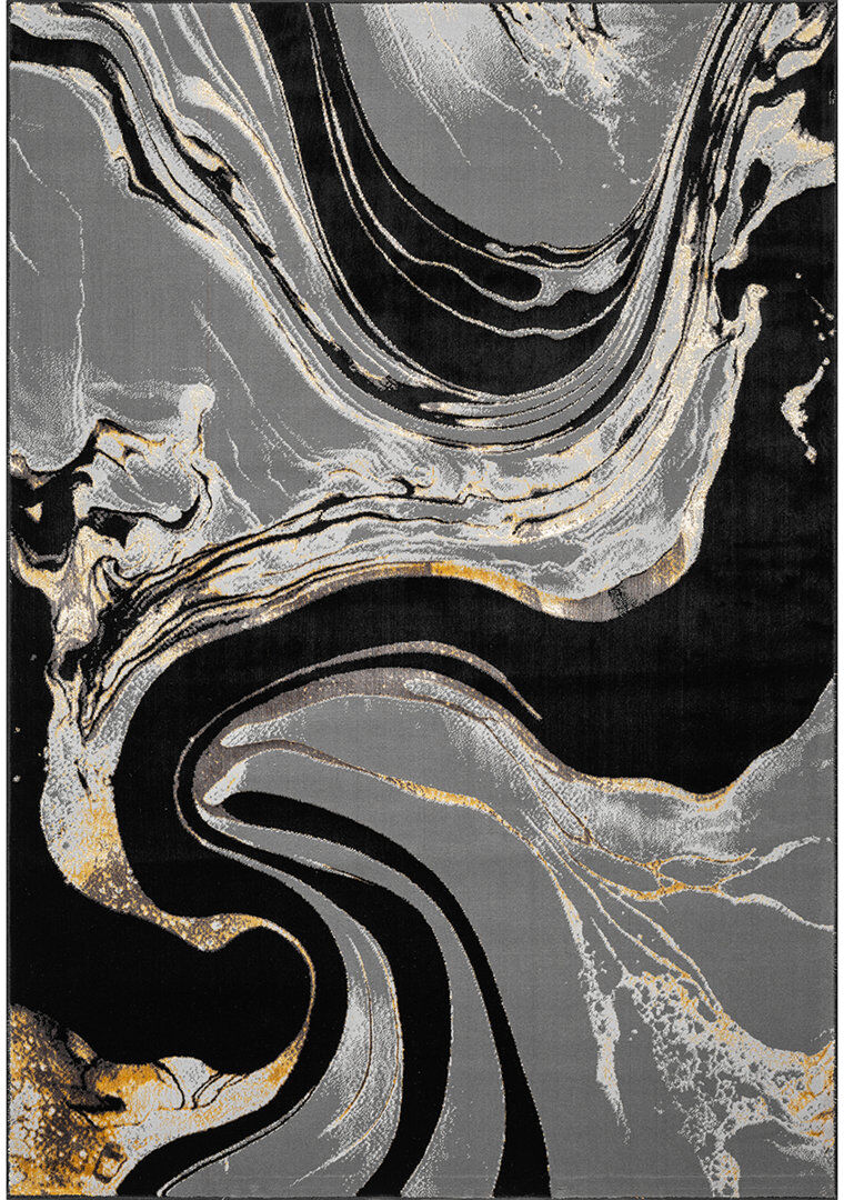 Metro Modern Abstract Area Rug – 100% Polyester, Antistatic, Soil & Water Repellent, Colourfast Living Room Carpet Ochra Runner 60 x 300cm
