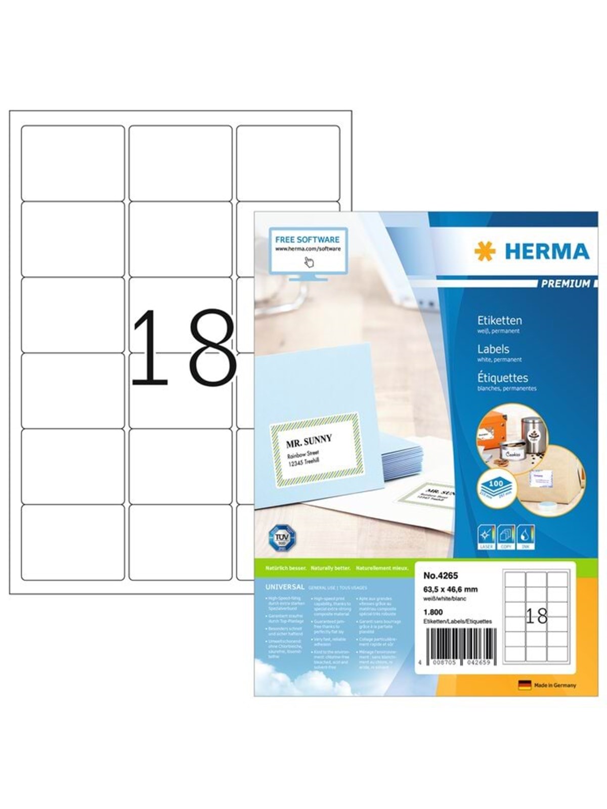 HERMA PREMIUM Adressetiketten A4, 63,5 x 46,6 mm, permanent haftend