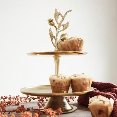 Storied Home "Gilded Pomegranate Branch Two-Tier Tray - 11.0""L x 11.0""W x 15.0""H"