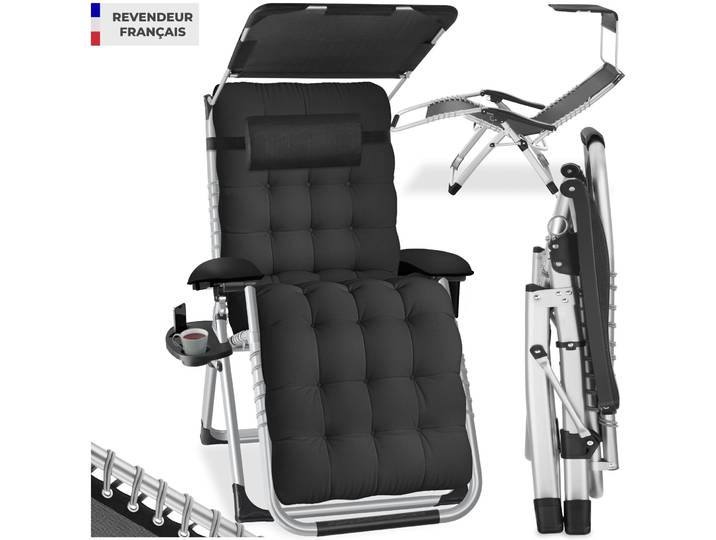 Chaise longue pliable CLOUD II avec pare-soleil - noir, par pièce