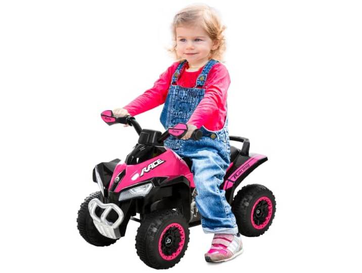 HOMCOM Porteur Enfants Quad sans Moteur 18-36 Mois 67x38x44cm Rose Noir Effets Lumineux et Sonores\, PAS ÉLECTRIQUE