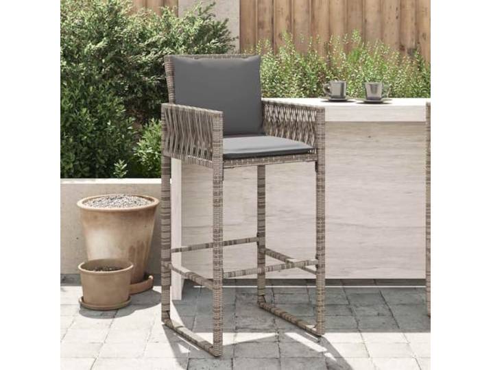 MBDRKVGF Garten-Barhocker 2 STK. Poly Rattan mit Kissen, Grau 52x58x118cm Witterungsbeständiges Material, Mit Rückenlehne & Armlehnen, Abnehmbare Bezüge