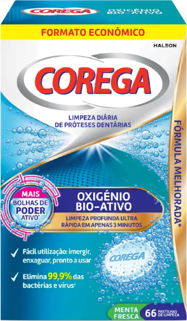 Corega Oxigénio Bio-Ativo 66 pastilhas de limpeza