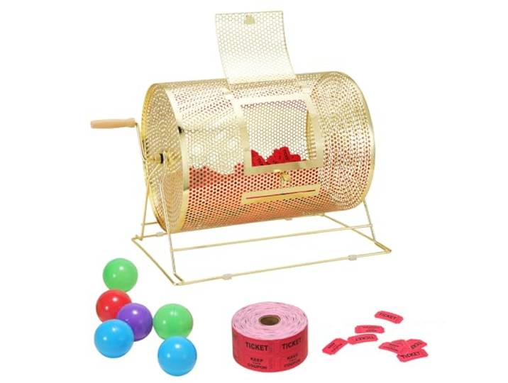 VEVOR Lostrommel Glückskind 5000 losse of 300 tombola-ballen inhoud, professionele losse draaikooi van metaal, loterijdraaischij, loterij-box voor loterijspellen, goud