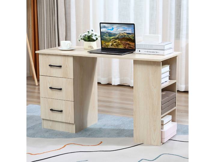 HOMCOM Bureau 120x50cm Bois avec Étagères et Tiroirs