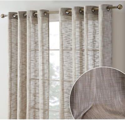 HLC.me Madison Faux Linen Textured Sheer Privacy Sun Light Filtering Window Grommet Thick Curtains Panels, Set of 2
