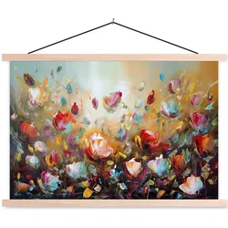 POSTER MIT MAGNETLEISTEN Blumen - Kunst - Natur - Ölgemälde Wanddeko 90x60 cm
